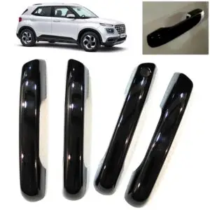 Super Black Glossy Finish Door Handle Catch Covers Set for Hyundai Venue 2019+ (4Pcs) Exterior Styling Trim
