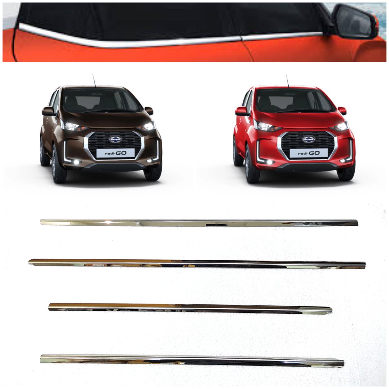 Stainless Steel Chrome Lower Window Garnish for Datsun Redi-Go (Set of 4P) Exterior Accessories 1 Stainless Steel Chrome Lower Window Garnish for Datsun Redi-Go (Set of 4P) Exterior Accessories - Image 2