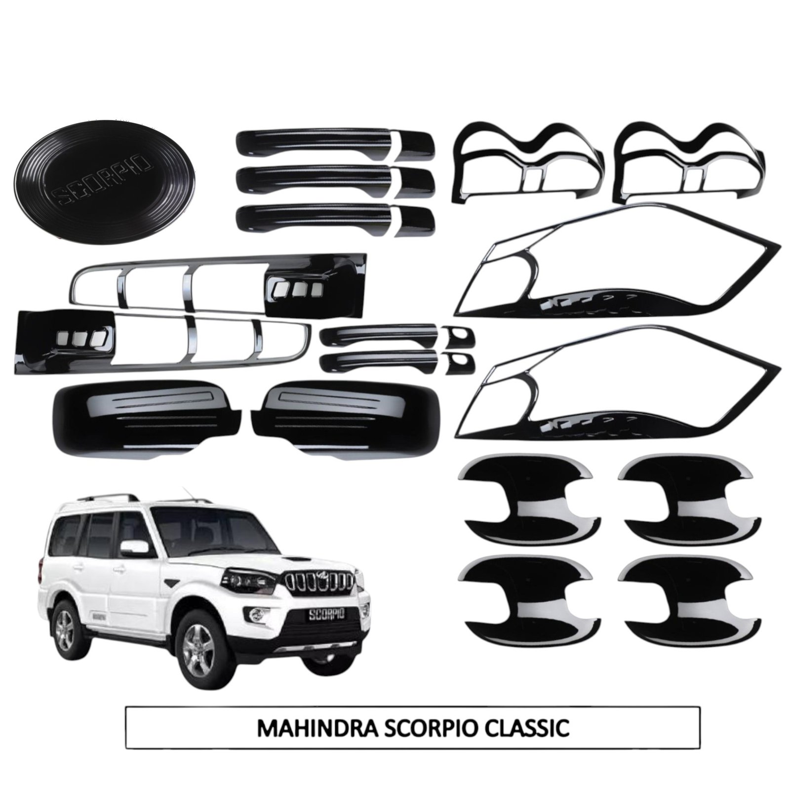 Piano Black Combo Kit for Scorpio Classic (6-Items / 23-Pcs) Premium Exterior Upgrade