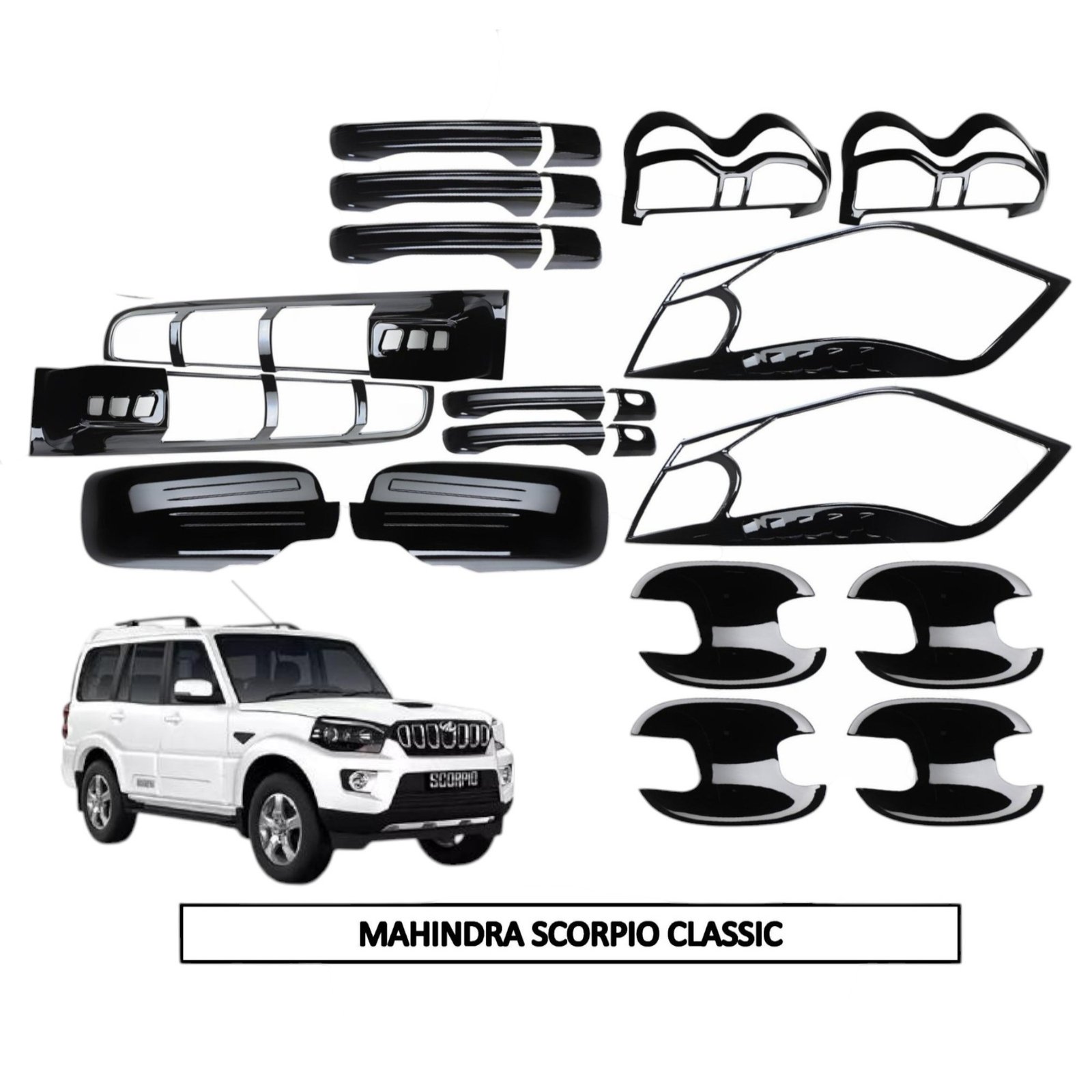 Piano Black Kit for Scorpio Classic (5Items, 22Pcs) All Models Exterior Upgrade Premium Combo Set