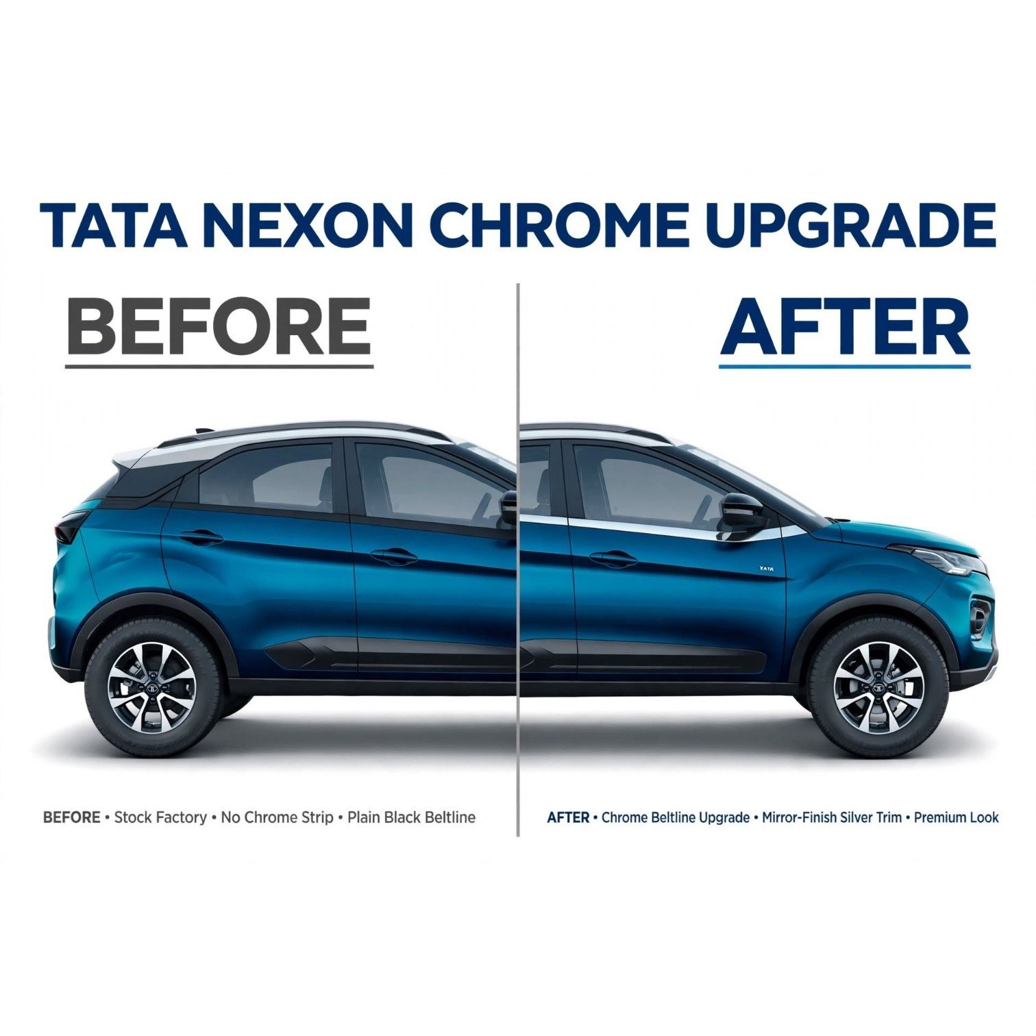 Chrome Lower Window Garnish for Tata Nexon 2017-2023 (S.S / Set of 6Pcs) Exterior Styling - Image 4