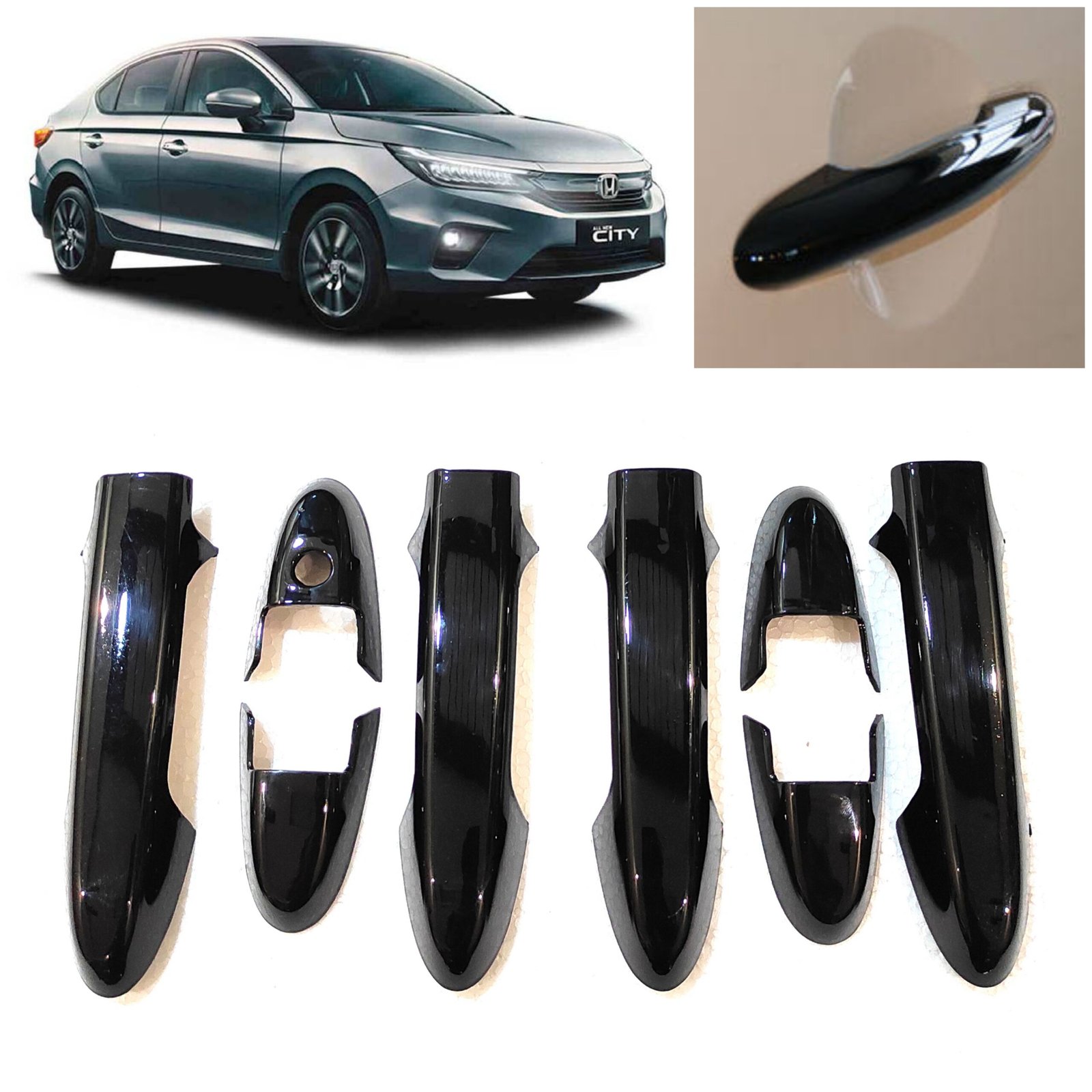 Super Black Piano Finish Handle Covers for City 2017-19 (Set of 8Pcs) Exterior Door Trim Premium Super Black Piano Finish Handle Covers for City 2017-19 (Set of 8Pcs) Exterior Door Trim Premium