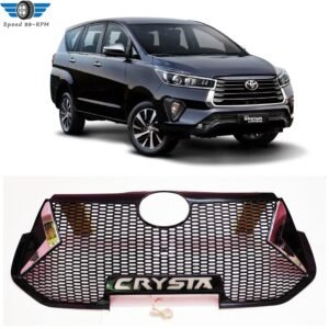 Home 14 Luxury Front V.I.P Grill for Innova Crysta 2016-20 (Black & Chrome With L.E.D type C.R.Y.S.T.A) Set Of 1Pcs DRL HYBBIRD