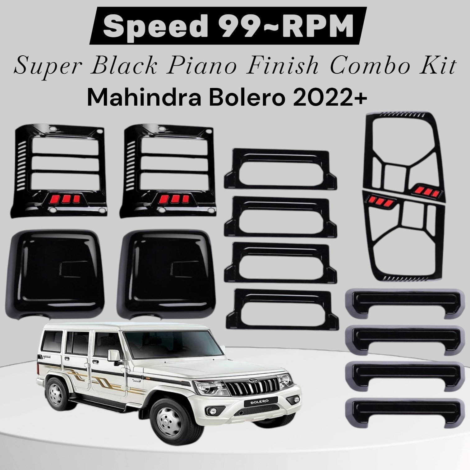 Super Black Piano Finish Kit for Mahindra Bolero 2020+ Exterior Styling Extra Fitting Accessories super black combo kit for mahindra bolero 2020 (5 items 14 pcs) piano finish premium