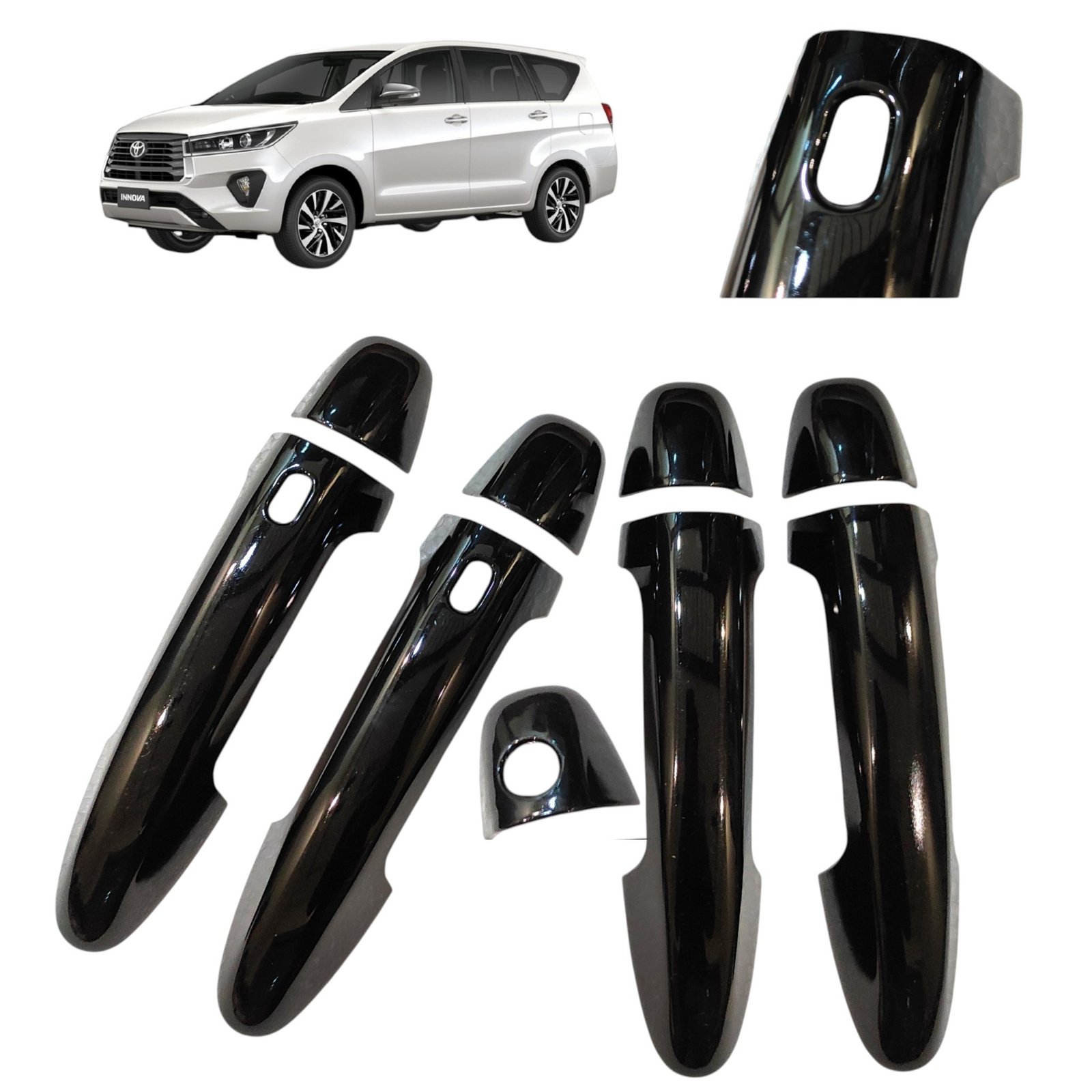 Piano Black Door Handle Cover for Innova Crysta 2016+ (Sensor Cut / Set of 9-Pcs) Exterior Garnish