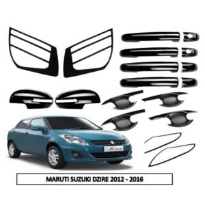 Maruti Suzuki Dzire 2012-16 Super Black Glossy Finish Combo Kit (5Items 18Pcs) Exterior Styling Full Body Trim