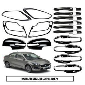 Maruti Dzire 2017+ Super Black Glossy Finish Combo Kit (5Items 22Pcs) Exterior Styling Full Body Garnish