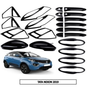 Piano Black Finish Combo Kit for Tata Nexon (2019-2021) | Premium 5 Exterior Accessories | 24 Pieces