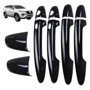 Super Black Glossy Finish Door Handle Garnish Set for Toyota Fortuner 10Pcs (Key Hole + Sensor Cut Options)