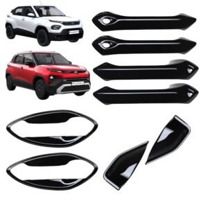 Piano Black Door Handle & Bowl Cover for Tata Punch (All Variants) – 8Pcs Set Exterior Garnish Accessories