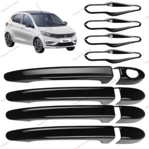 Piano Black Door Handle Garnish for Tata Tiago (Set of 12) | Catch Covers With Finger Guards | Exterior Accessories