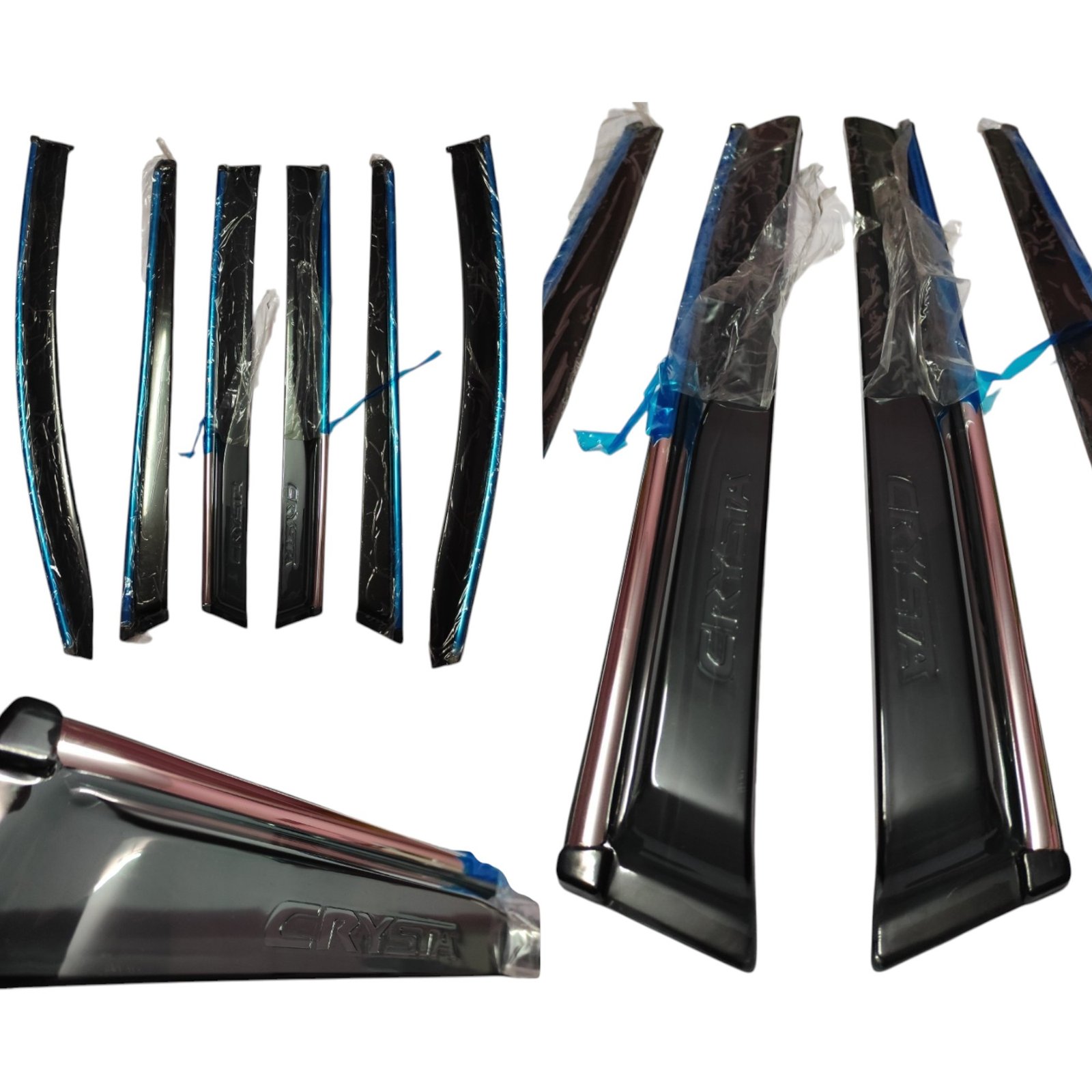 Premium Chrome Line Door Visor for Toyota Innova Crysta (2016-2025) Smoke Black Rain Guards | Full Set of 6 Pieces - Image 3