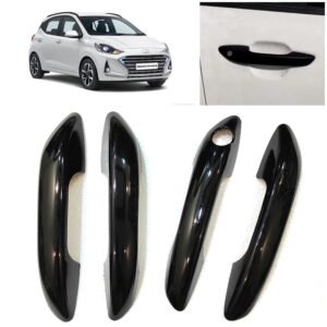 Piano Black Door Handle Covers for Hyundai Grand i10 Nios | Glossy Finish Exterior Catch Cover (Set of 4Pcs) Premium