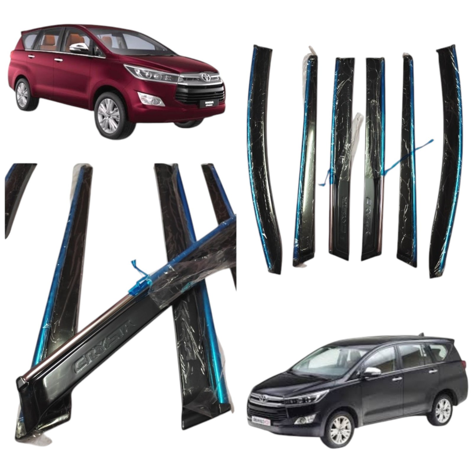 Premium Chrome Line Door Visor for Toyota Innova Crysta (2016-2025) Smoke Black Rain Guards | Full Set of 6 Pieces - Image 2