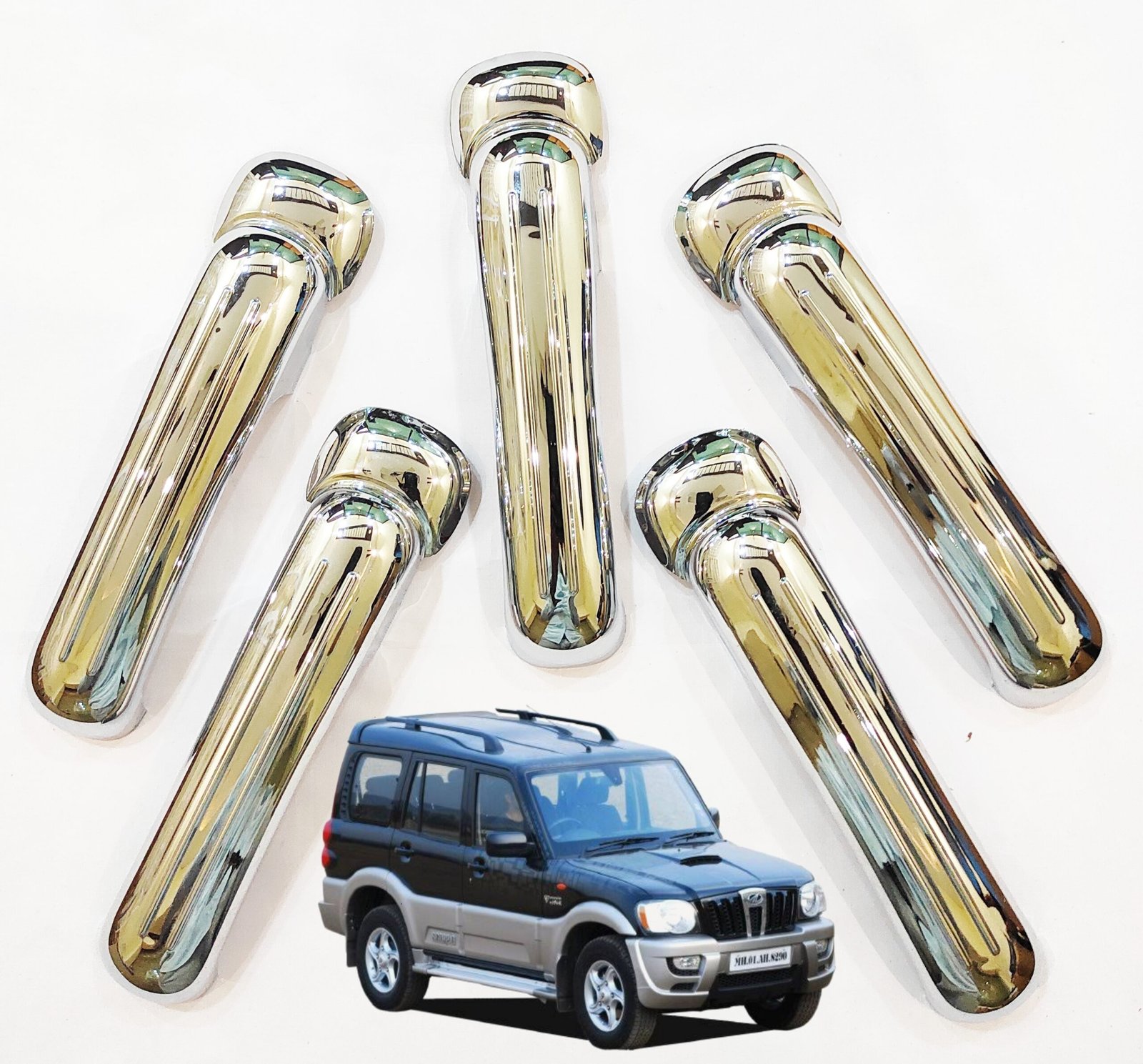 Chrome Door Handle Cover For Mahindra Scorpio Models 2002-2008 (Set of 5Pcs) Premium