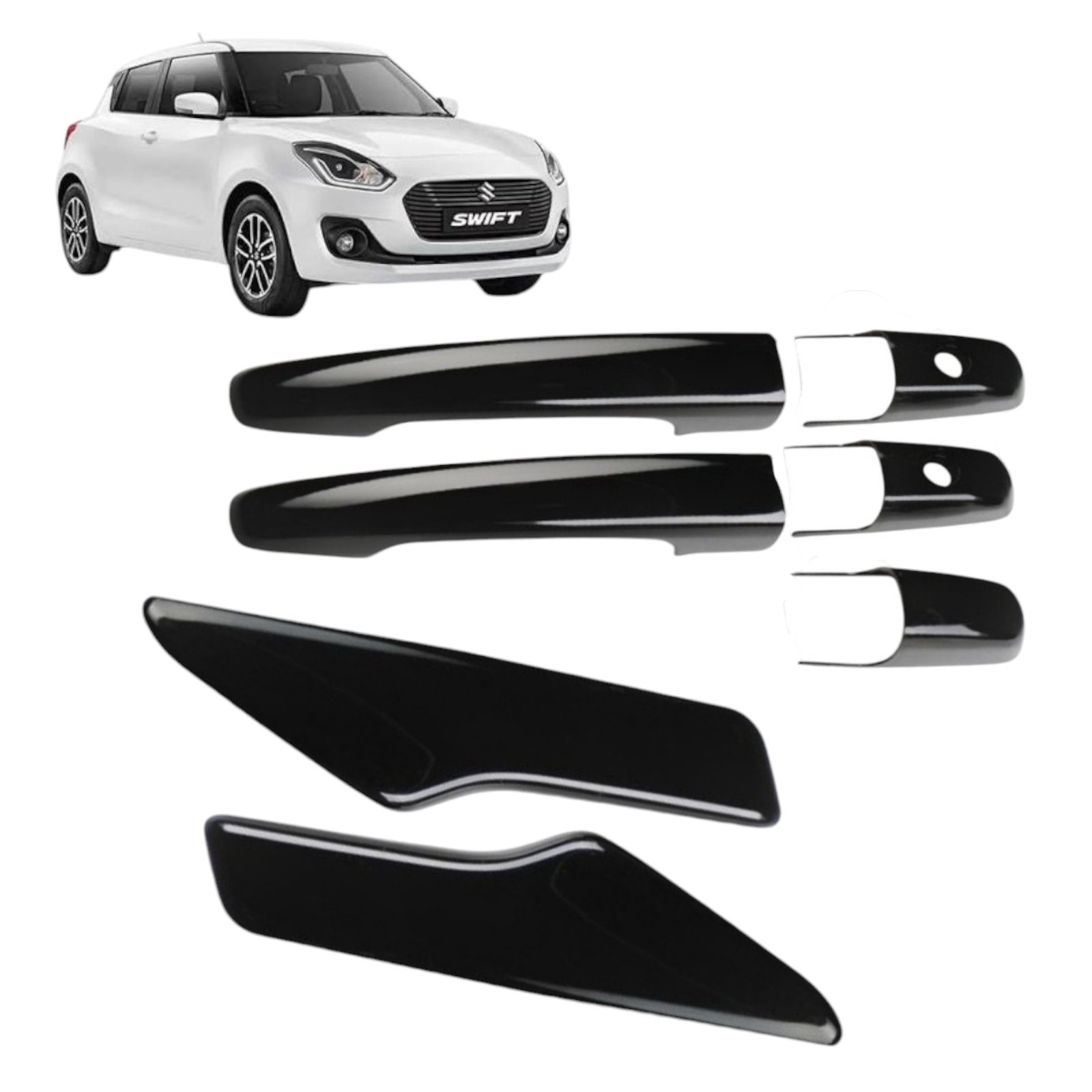 Piano Black Door Handle Covers for Maruti Suzuki Swift 2018-24 Pack of 7Pcs Premium