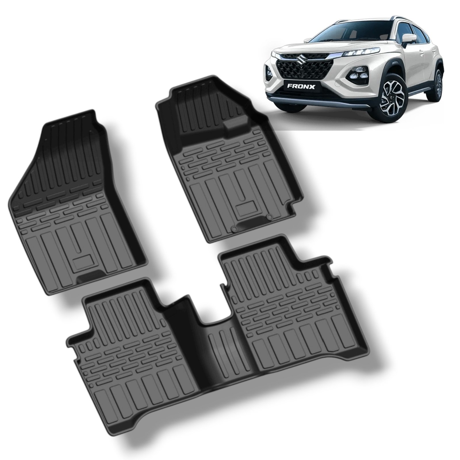 Premium Floor Mats for Maruti Suzuki Fronx (All Models) All-Weather 3D Tray Custom Fit (Black)