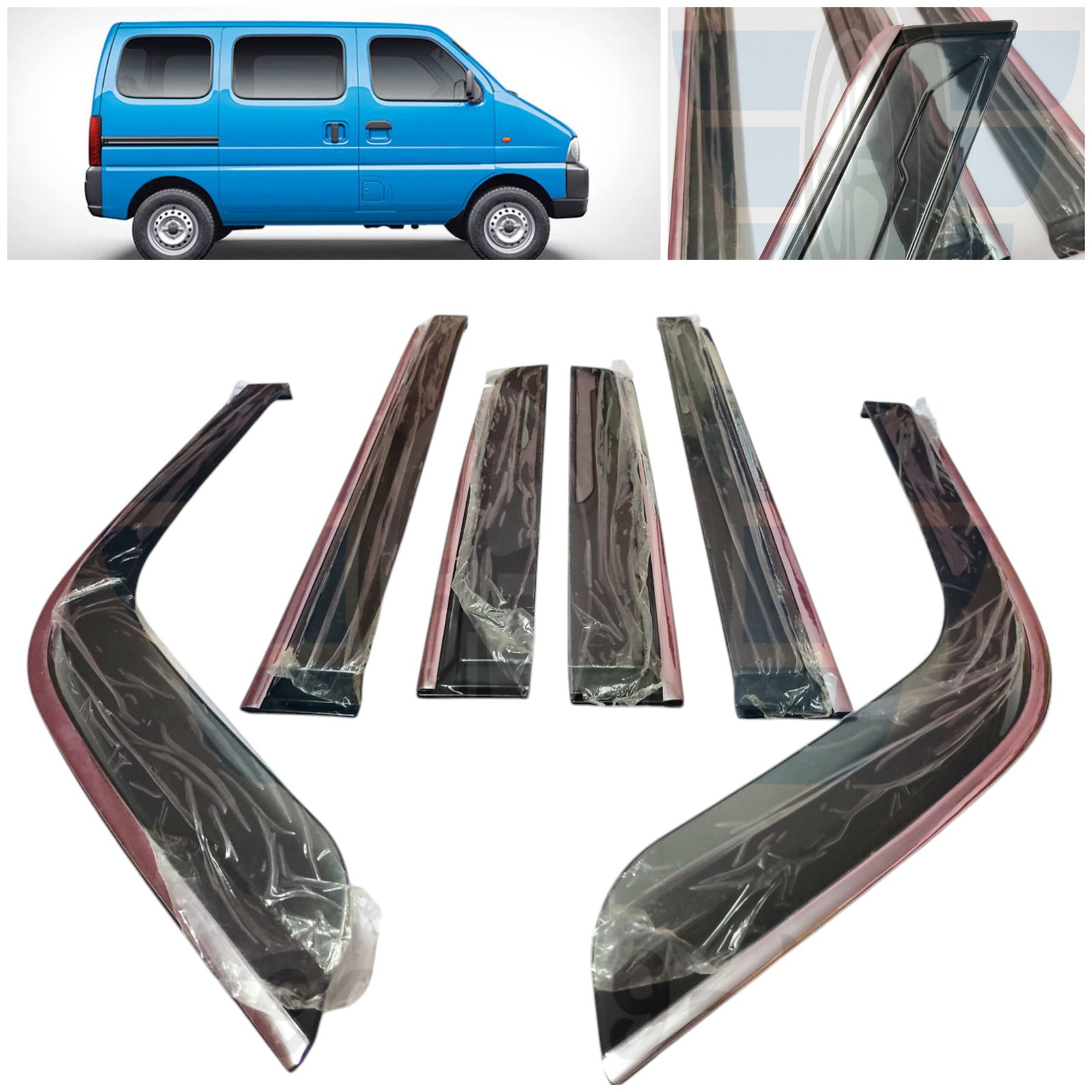 Premium Car Door Visor for Maruti Suzuki Eeco (Set of 6) | Heavy-Duty Rain Guard & Wind Deflector with Chrome Trim - Image 3