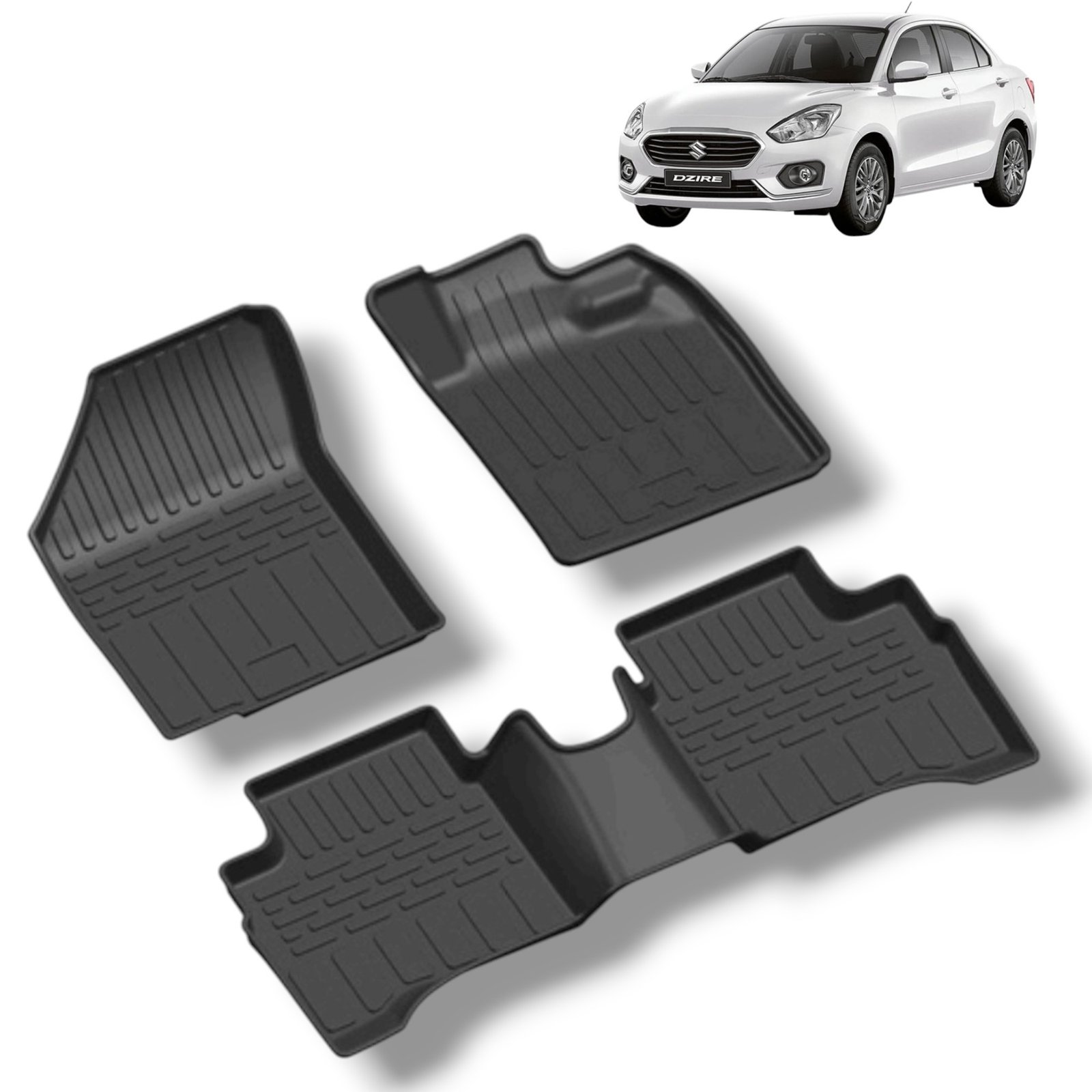 Premium Floor Mats for Maruti Suzuki Dzire (2017-2024) Custom-Fit 3D All-Weather Protection Set of 3P