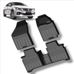 Premium Floor Mats for Maruti Suzuki Baleno (2015-Present) – 3D TPE All-Weather Custom Fit, Anti-Slip, Waterproof (Black) Set of 3P