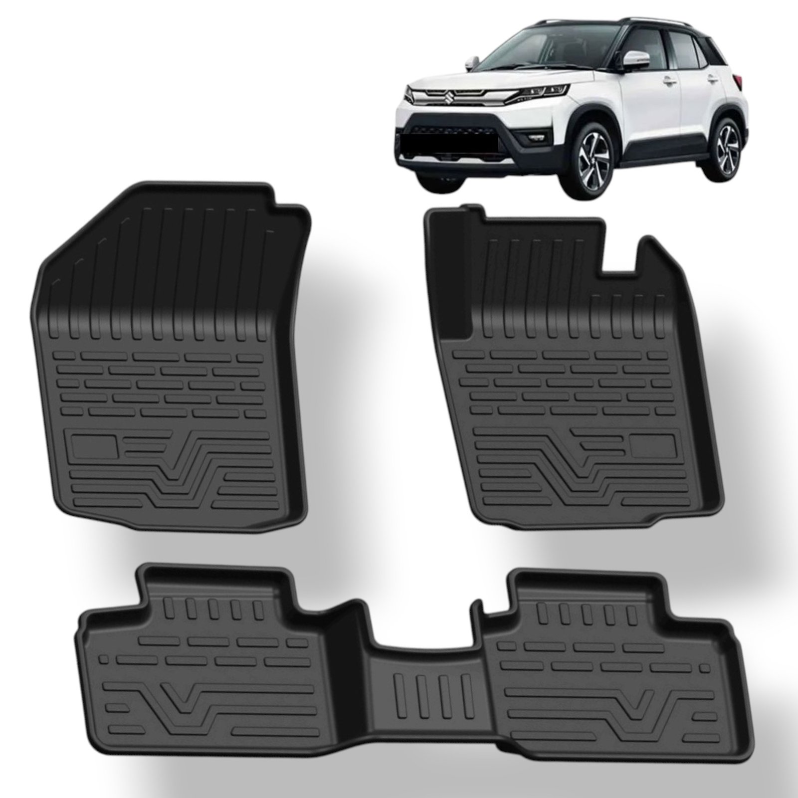 Premium Custom Fit Car Floor Mats for Maruti Suzuki Brezza (2022 June-Present) Set of 3P | All-Weather Black