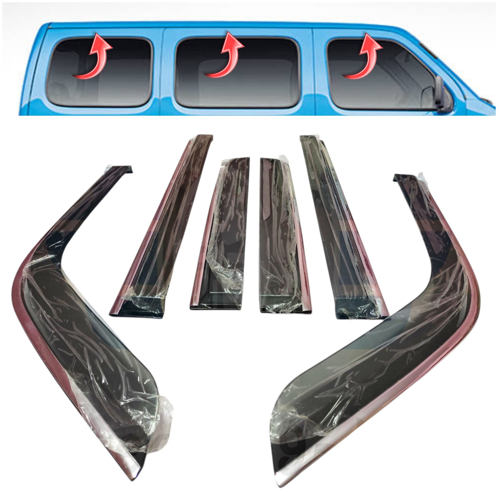 Premium Car Door Visor for Maruti Suzuki Eeco (Set of 6) | Heavy-Duty Rain Guard & Wind Deflector with Chrome Trim - Image 2