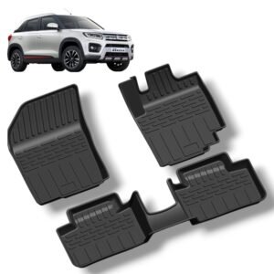 Premium Car Floor Mats for Maruti Suzuki Vitara Brezza (2016-2022 June) | Custom Fit All-Weather Heavy-Duty Tray Style Anti-Slip (Set of 3Pcs-Black)