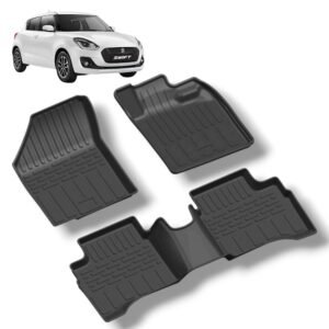 Car Floor Mats for Maruti Suzuki Swift (2018-2024 April) - Black, 3Piece Set Premium All-Weather