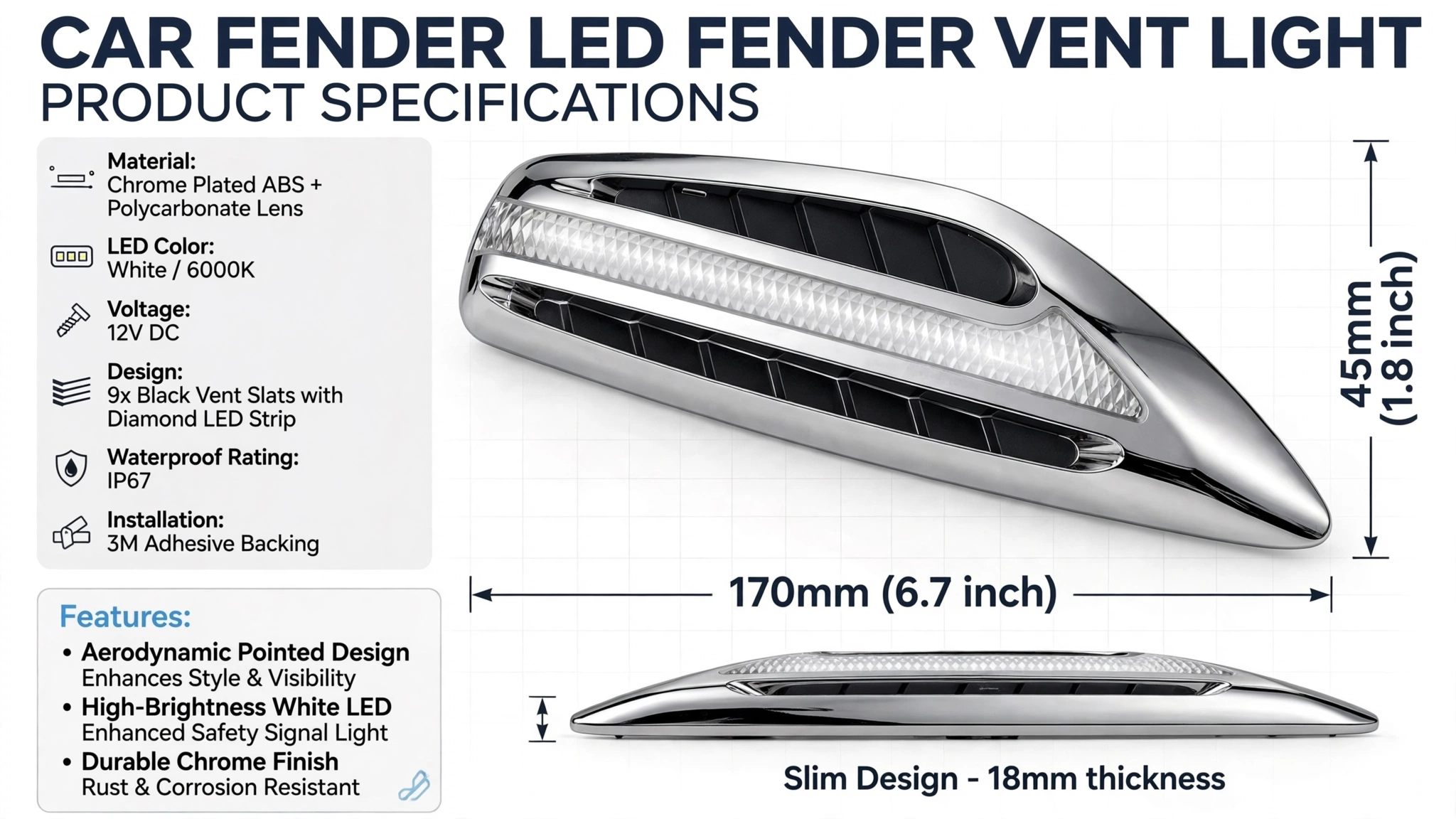 Universal Fit for Car Fender Vent Indicators Dual Color LED With Chrome - 100% Plug & Play | Premium - Image 4