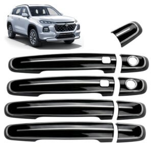 Piano Black with Chrome Line Door Handle Cover for Maruti Grand Vitara 2022-Present (Premium / Set of 9-Pcs)