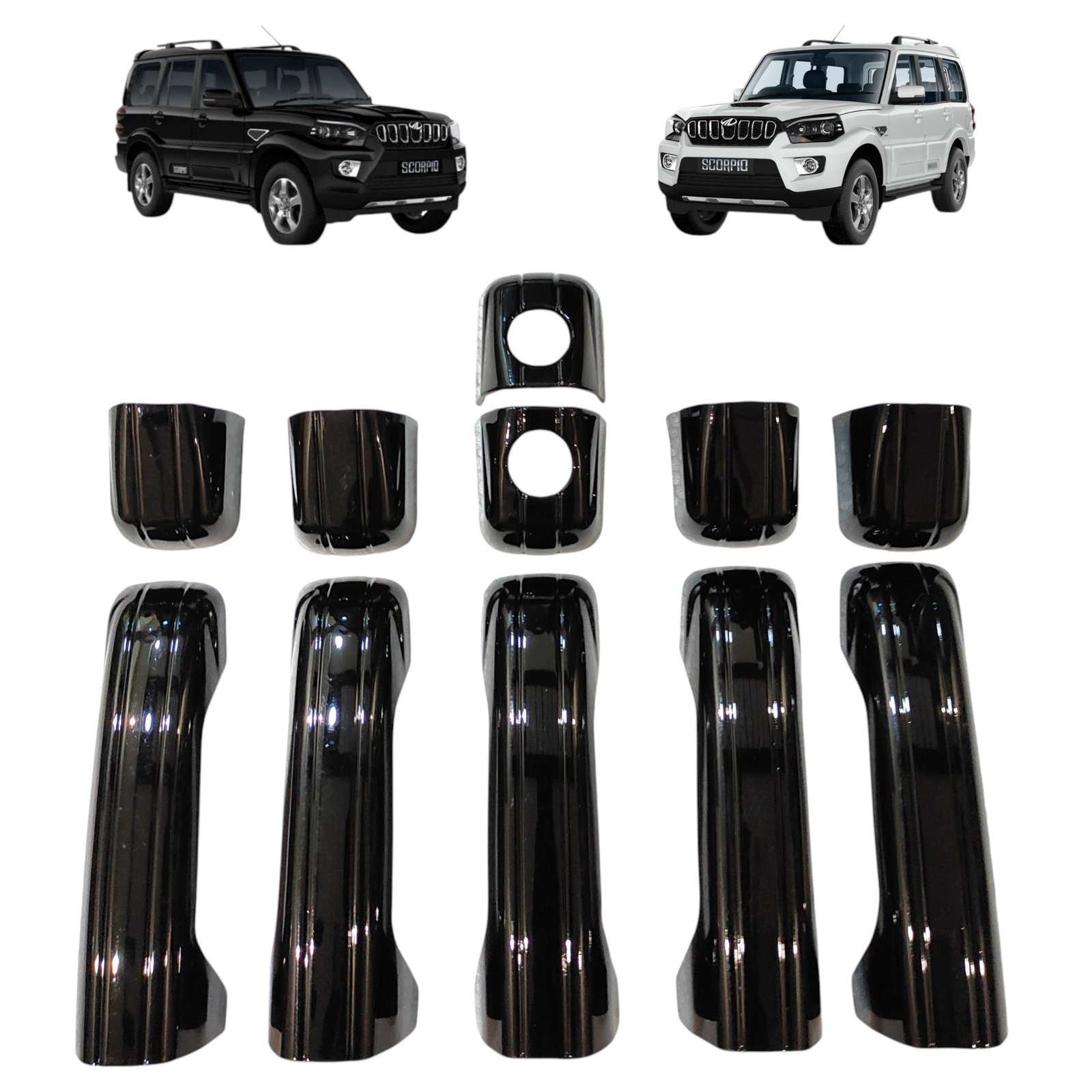 Piano Black Door Handle Cover for Mahindra Scorpio 2014-2020 (Set of 11-Pcs) Exterior Garnish