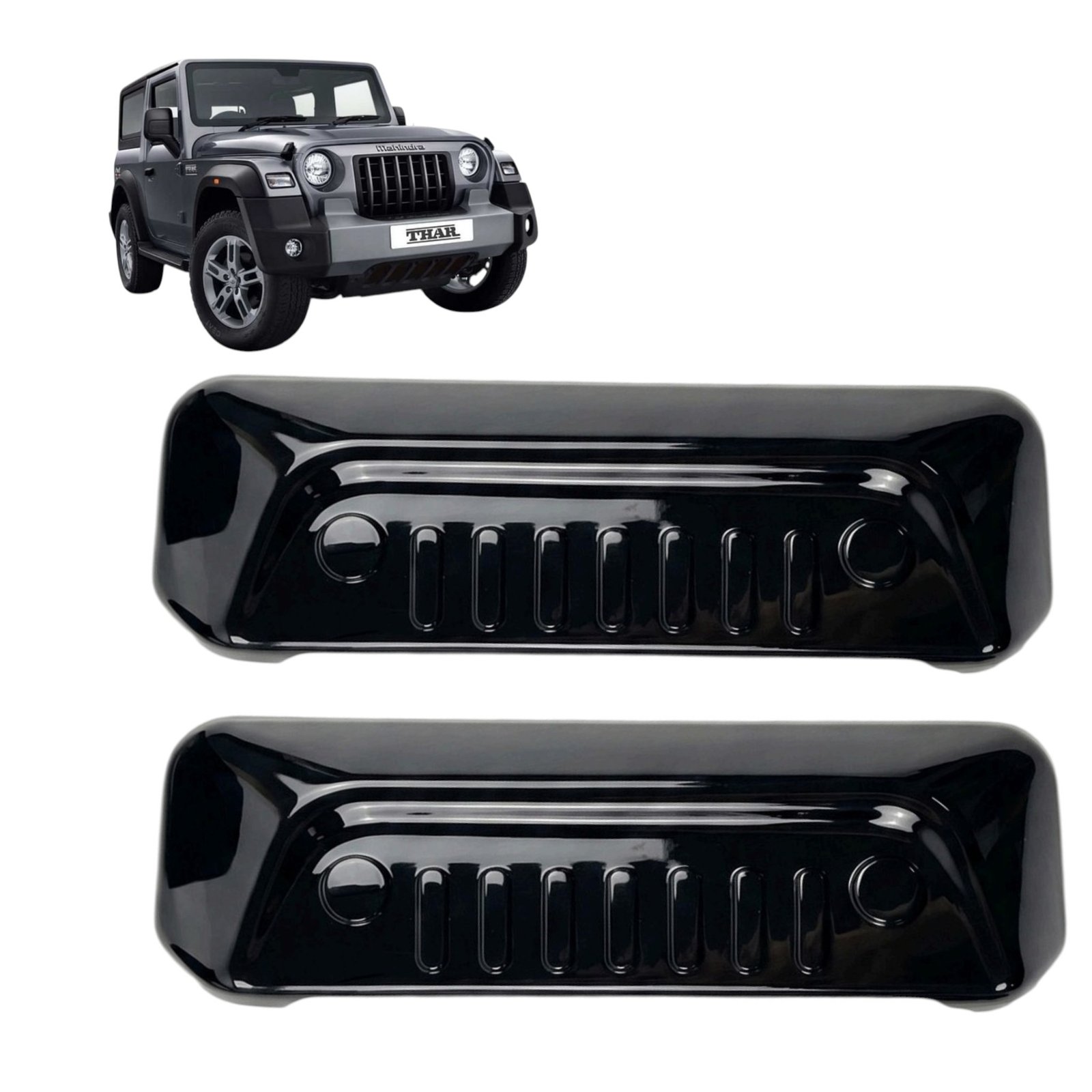 Piano Black Door Handle Cover for Mahindra Thar 2020-24 (Set of 2-Pcs) | Signature Grille Design