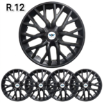 Matte Black Wheel Cover for R12 Steel Rims (12 Inch) Alloy Style Hubcaps (Set of 4) Premium