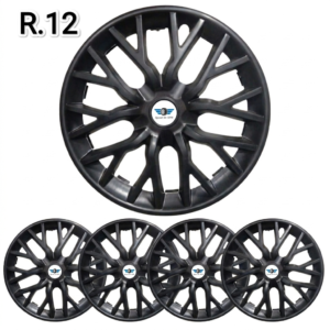 Matte Black Wheel Cover for R12 Steel Rims (12 Inch) Alloy Style Hubcaps (Set of 4) Premium