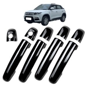 Piano Black Door Handle Cover for Maruti Brezza (2016-2026) with Key Hole (Set of 9-Pcs) Exterior Garnish