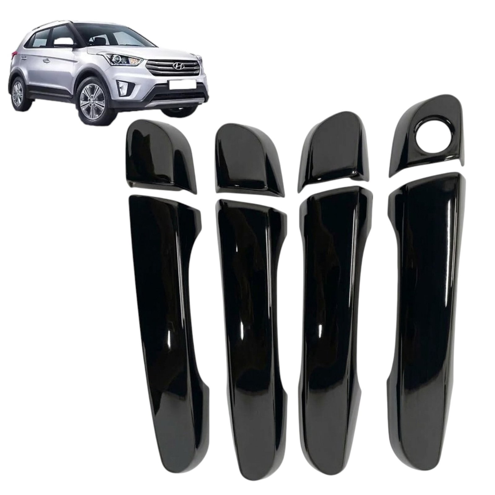 Piano Black Door Handle Covers for Hyundai Creta (2015-2019) - Set of 8 Pcs Premium Gloss Finish