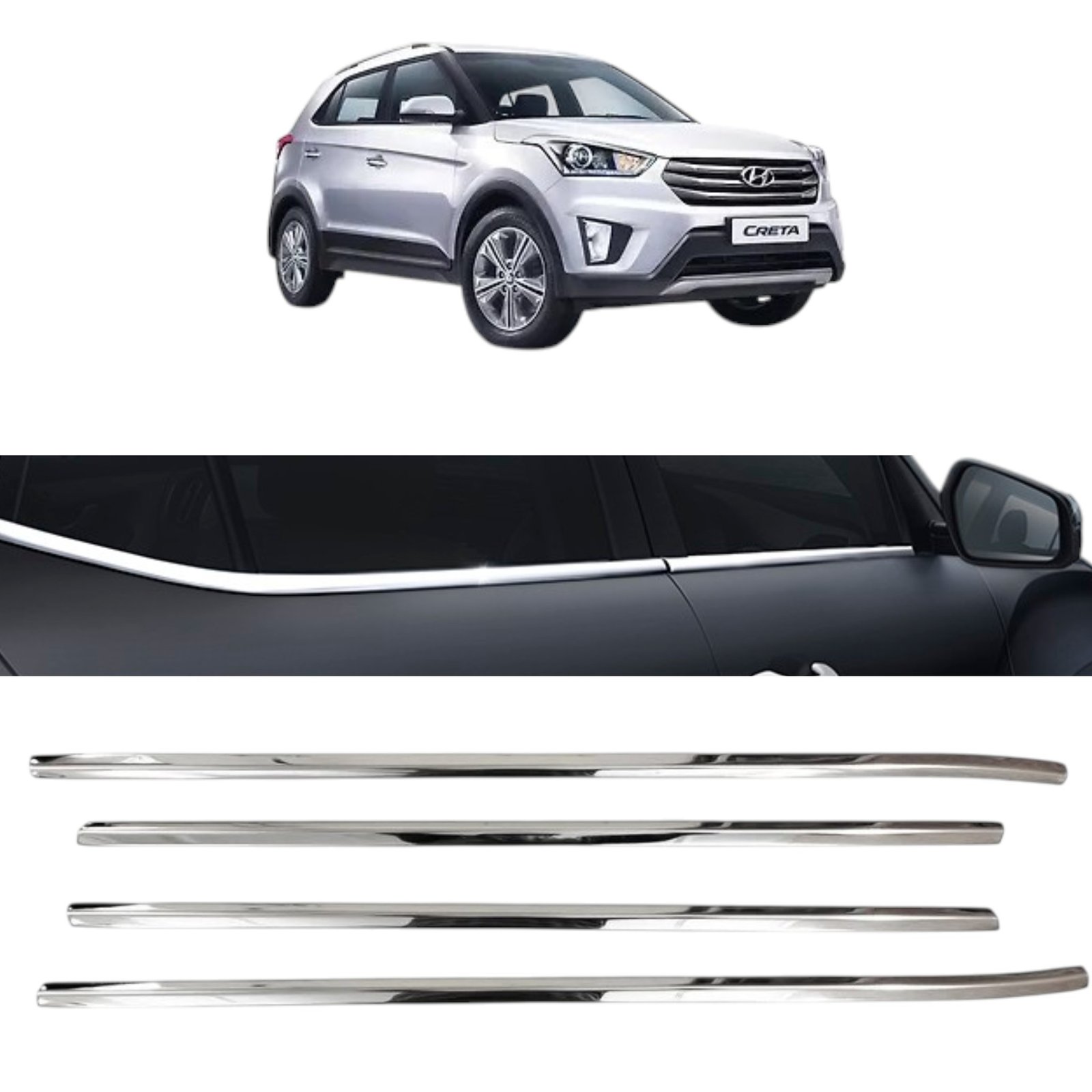 Chrome Lower Window Garnish for Hyundai Creta 2015-2018 Beading Trim (S.S / Set of 4Pcs) Exterior Styling
