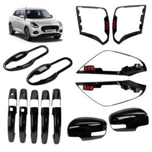 Piano Black Combo Kit for All-New Maruti Suzuki Swift (2024-Present) | Glossy Black with Sporty Red Accents (Complete Styling Kit - 5Items / 18Pcs) Exterior Garnish